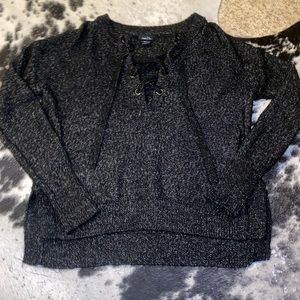 Knitted Lace Up V-Neck Sweater